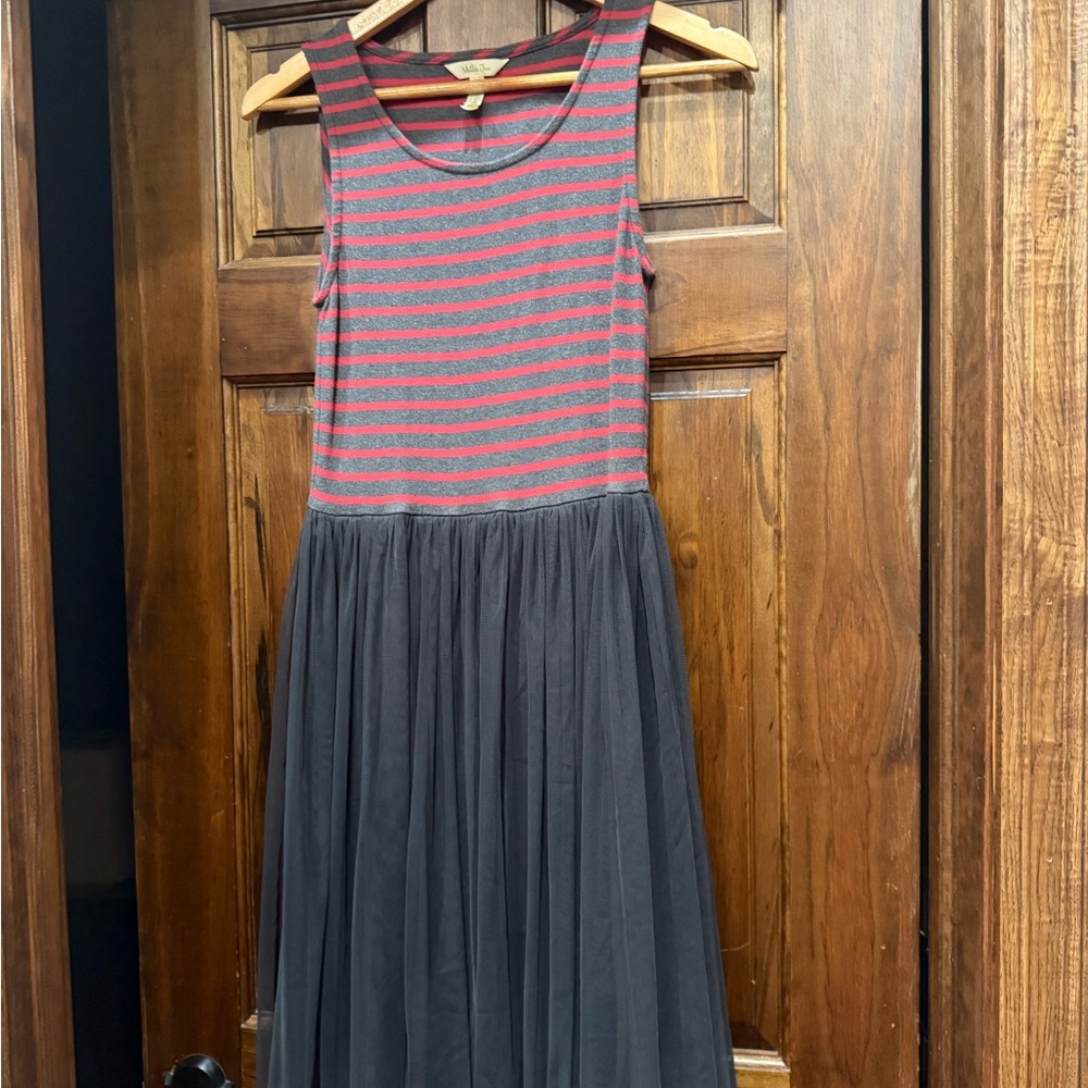 Matilda Jane Red and Gray Striped Casual Dress